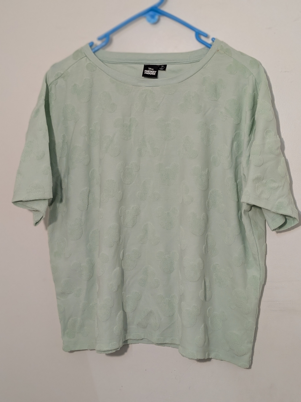 Disney Mint Green Short Sleeve Women's Shirt with Subtle Mickey Pattern